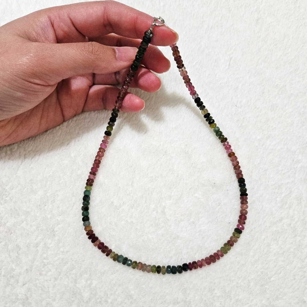 Natural Tourmaline Multicolour Necklace 18K White Gold